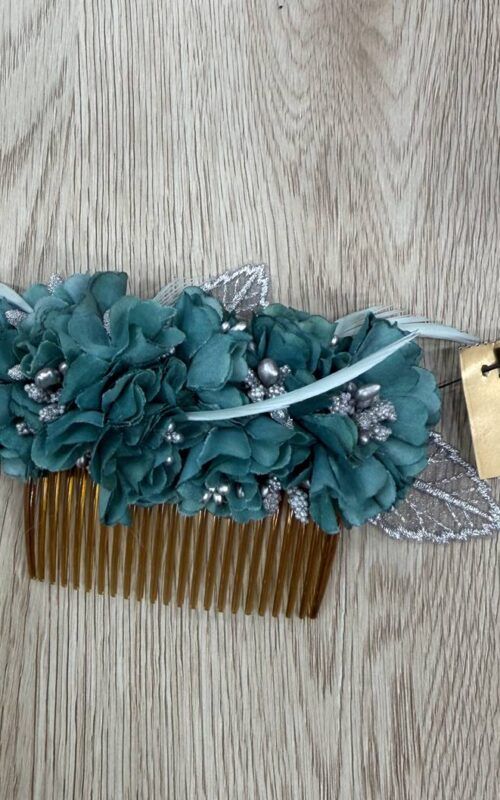 peinecillo de flores en color aguamarina para el pelo