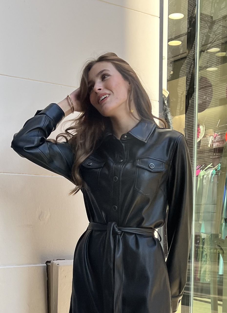 Vestido Camisero Polipiel - Imagen 3