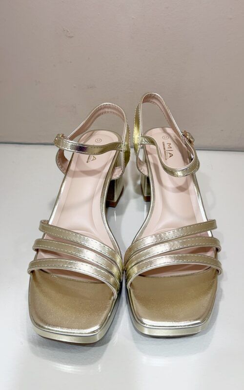 sandalias doradas tacón medio para fiesta