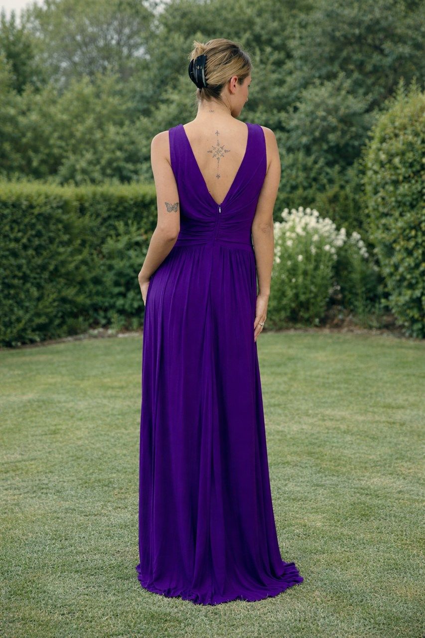 vestido largo morado para graduaciones y bodas