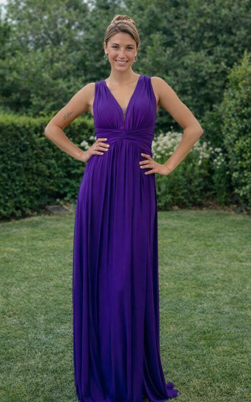 vestido largo morado para graduaciones y bodas