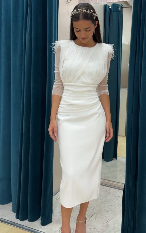vestido blanco midi para novia civil