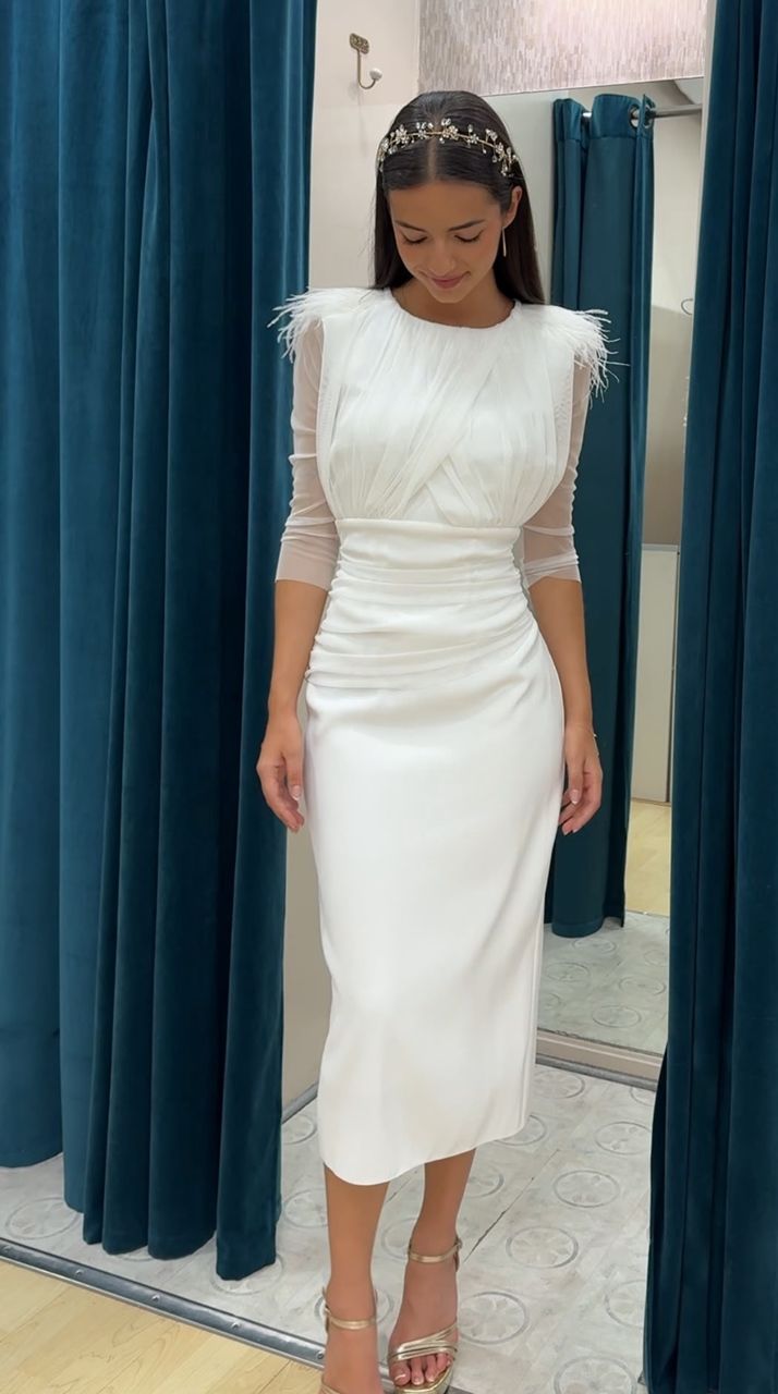 vestido blanco midi para novia civil