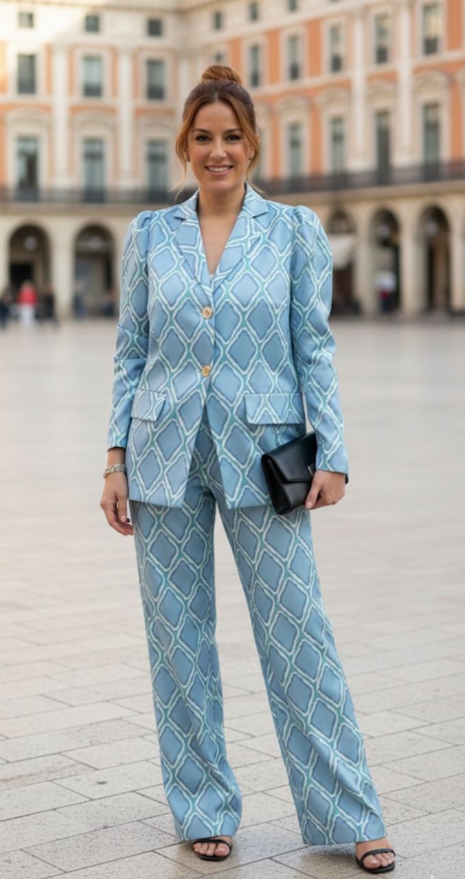 Traje pantalón raso estampado