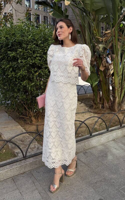 vestido blanco en guipur para novia civil