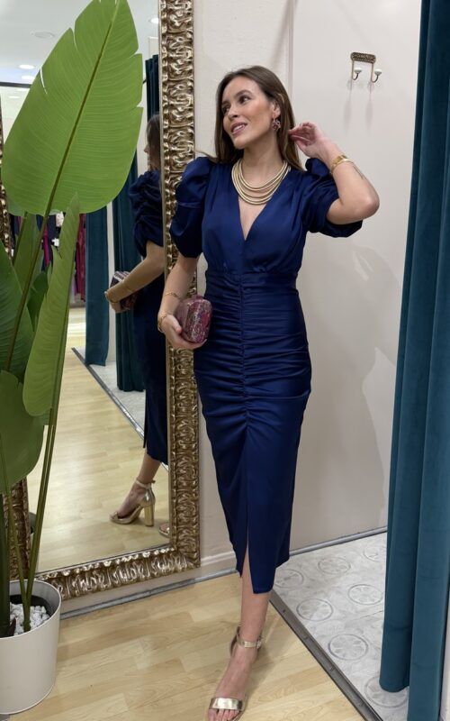 vestido de invitada para bodas, bautizos o comuniones en azul marino