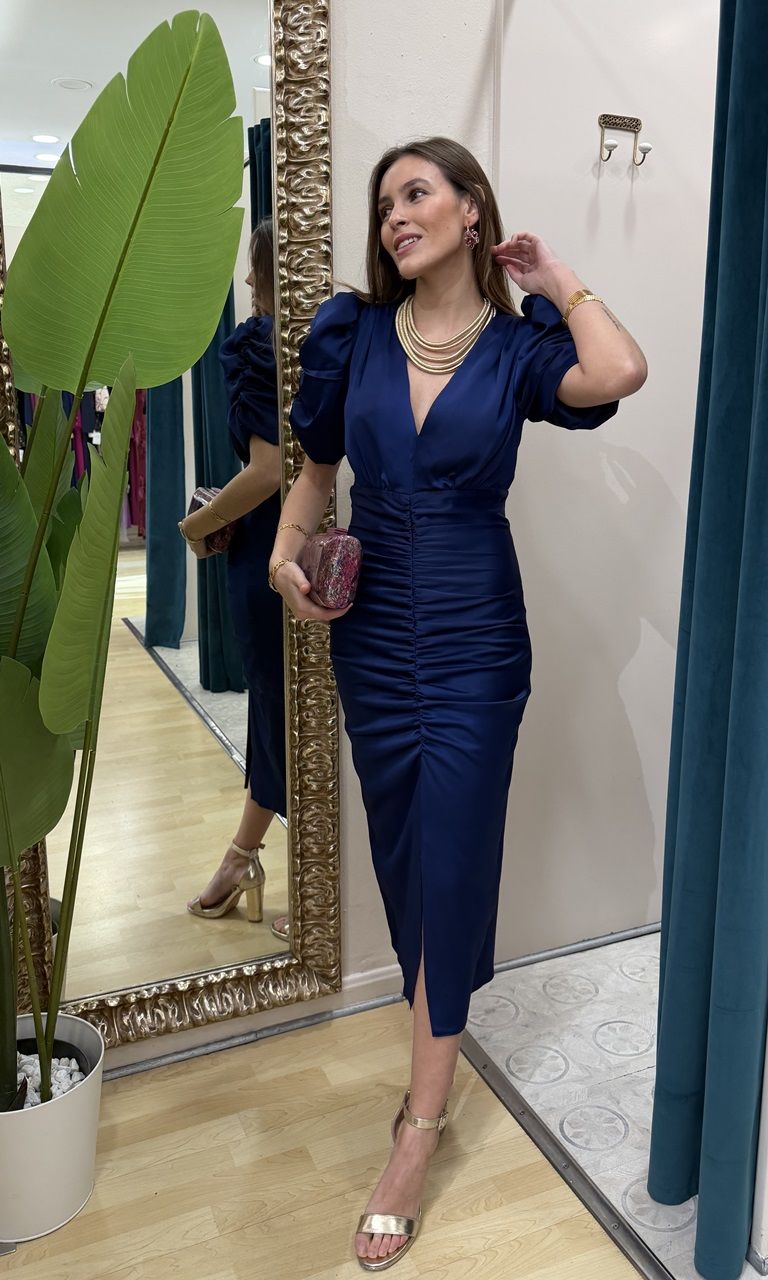 vestido de invitada para bodas, bautizos o comuniones en azul marino
