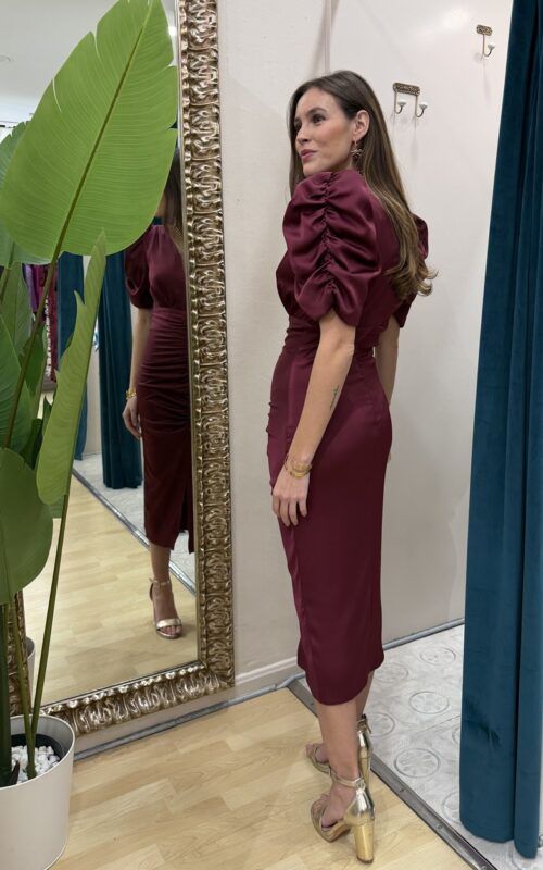 Vestido raso burdeos Flavia - Imagen 3