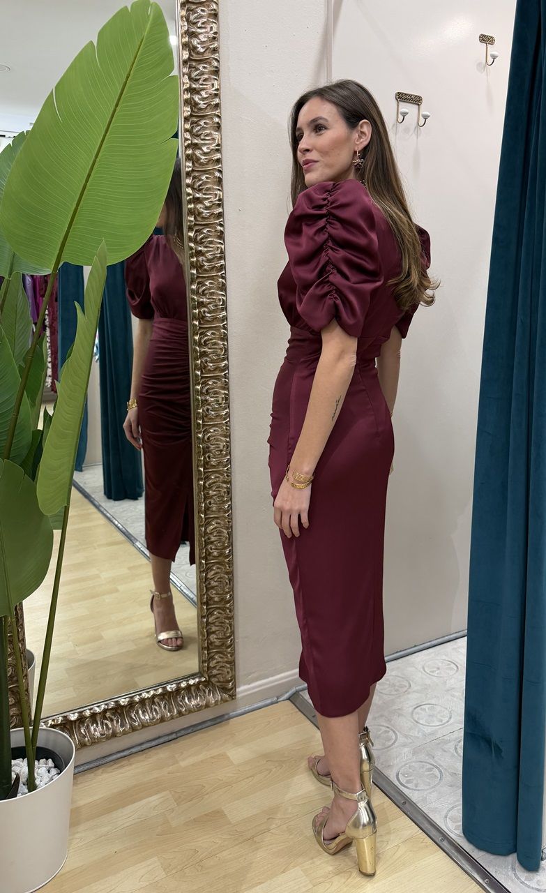 Vestido raso burdeos Flavia - Imagen 3
