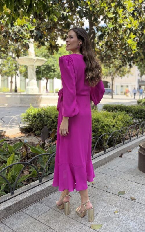 vestido de gasa midi buganvilla para invitadas