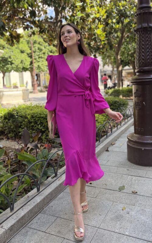 vestido de gasa midi buganvilla para invitadas