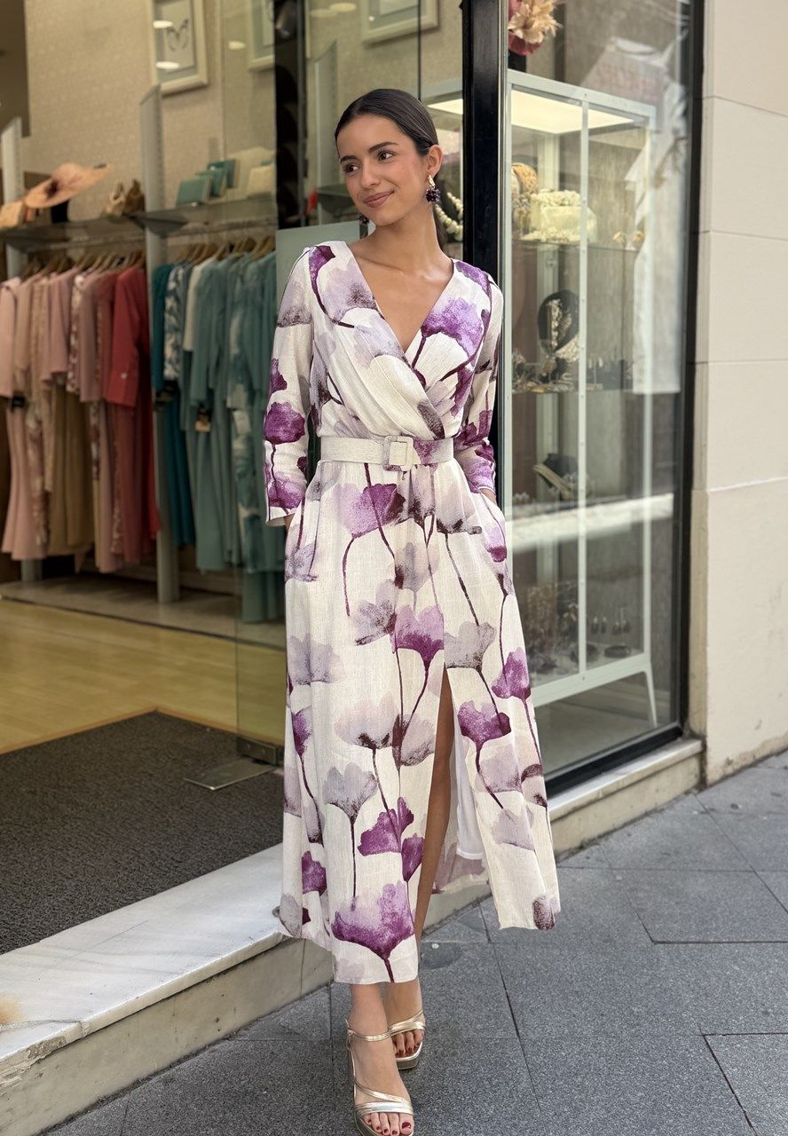 vestido invitada lino estampado