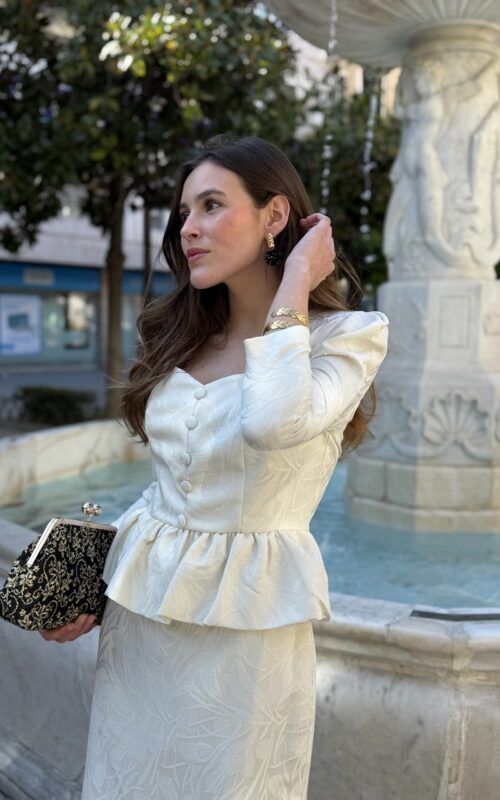 vestido para novia civil al tobillo en jacquard