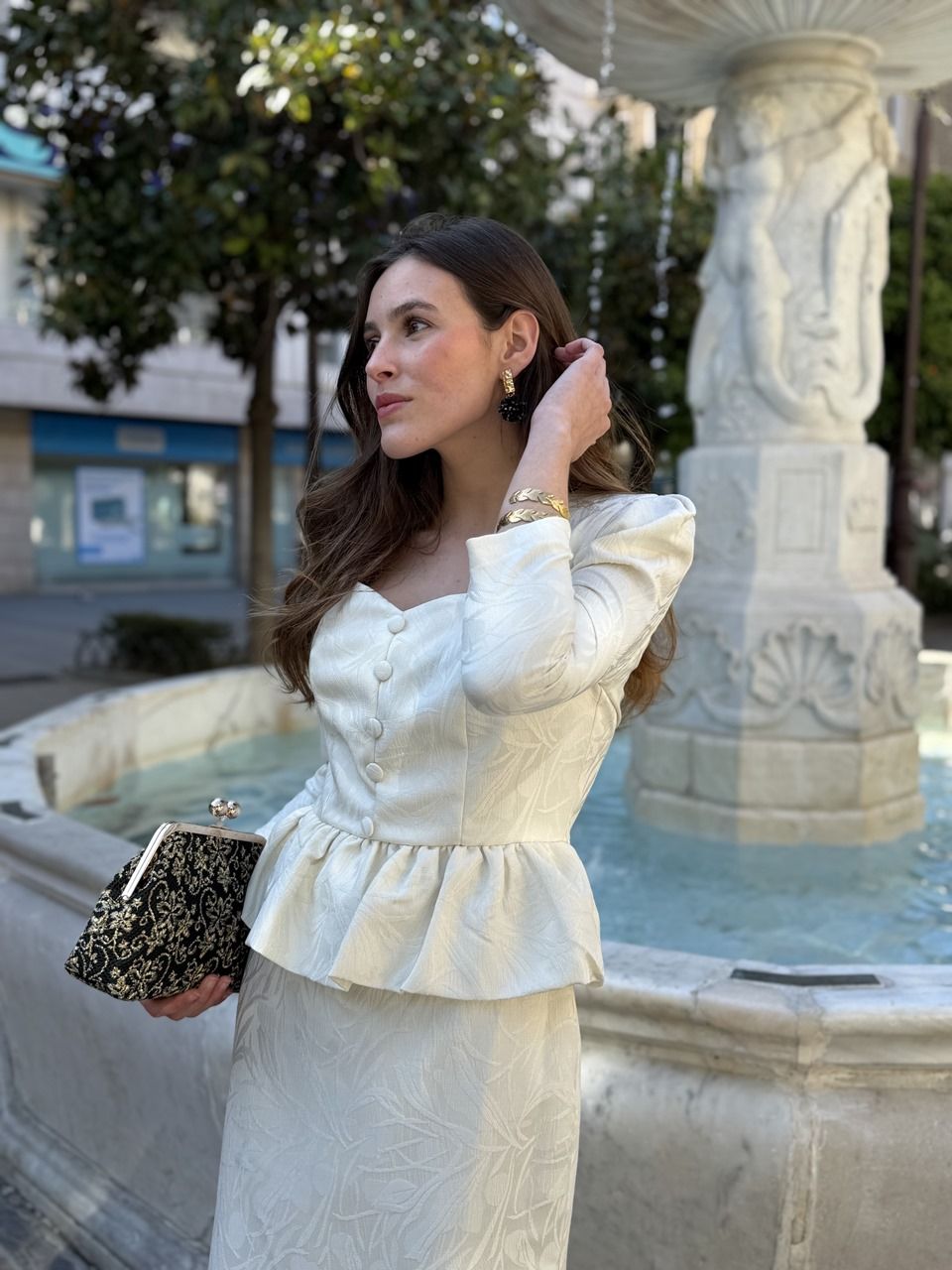 vestido para novia civil al tobillo en jacquard