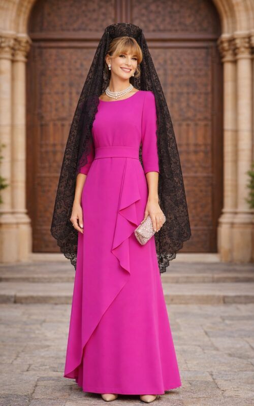 vestido para madrina de boda en color buganvilla