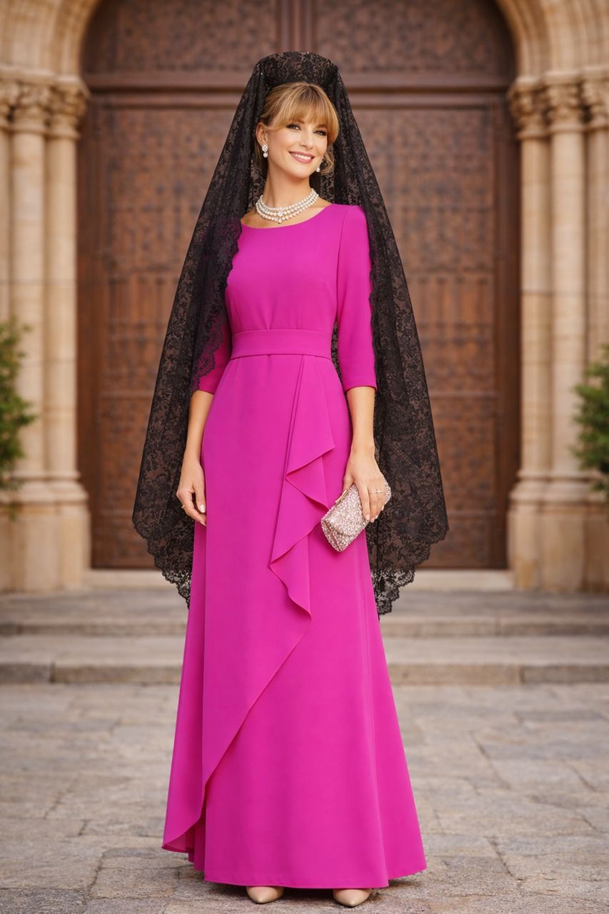 vestido para madrina de boda en color buganvilla