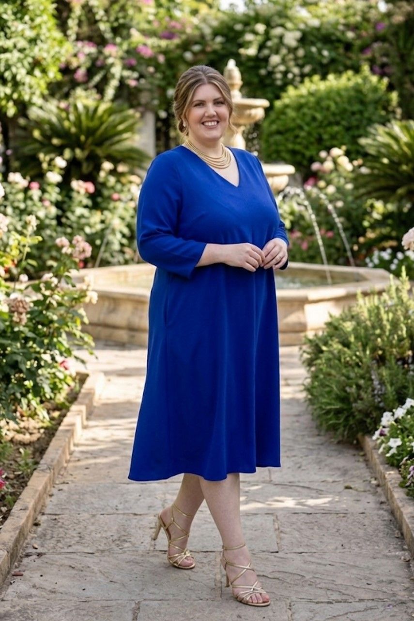 vestido evasé azul para tallas curvy