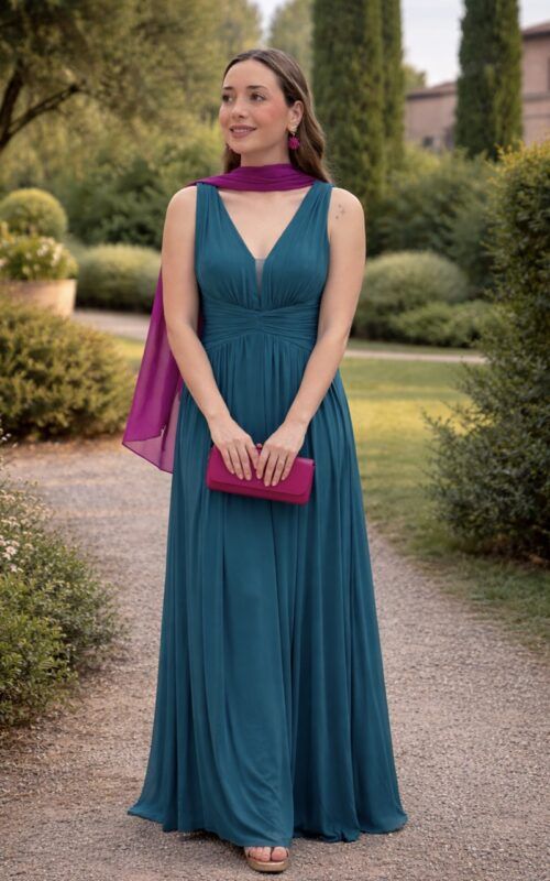 vestido largo para graduaciones en color verde pato