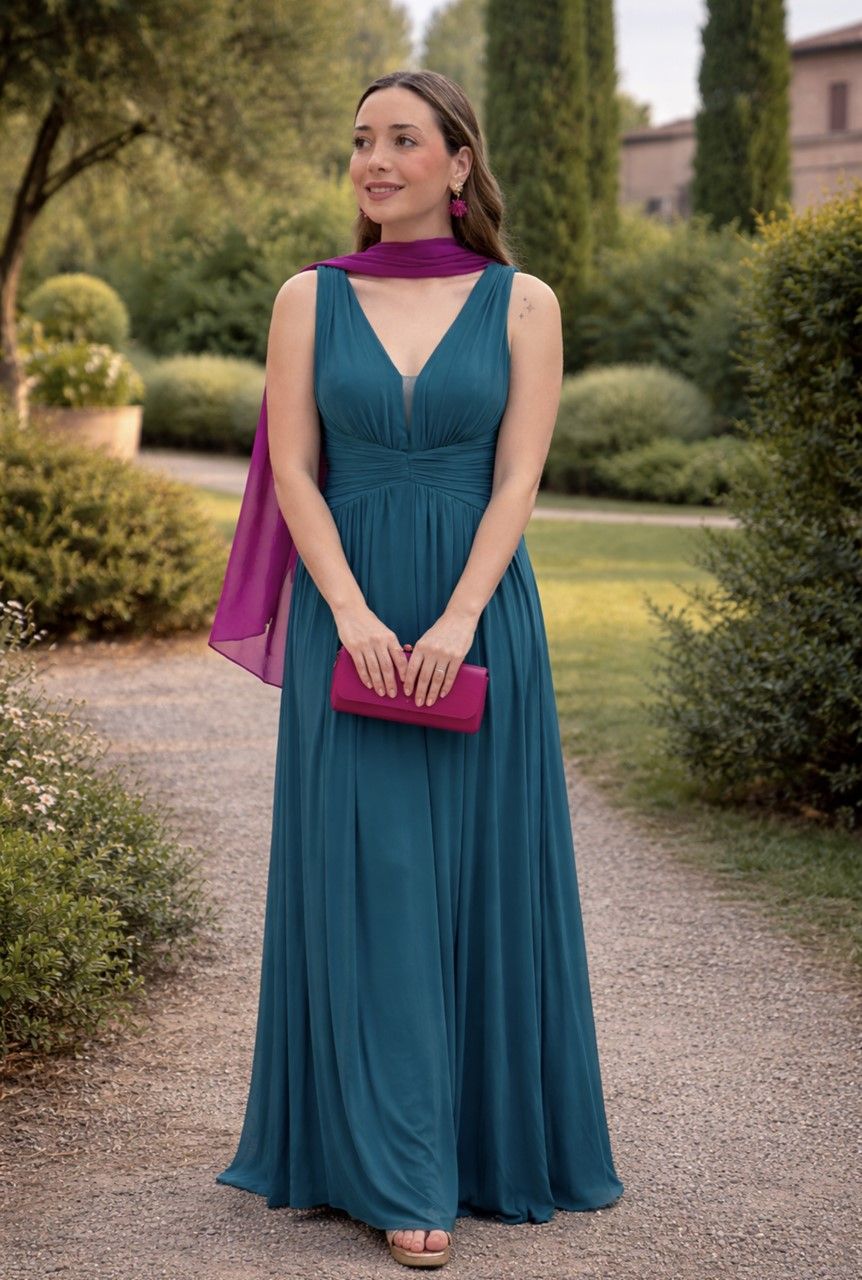 vestido largo para graduaciones en color verde pato