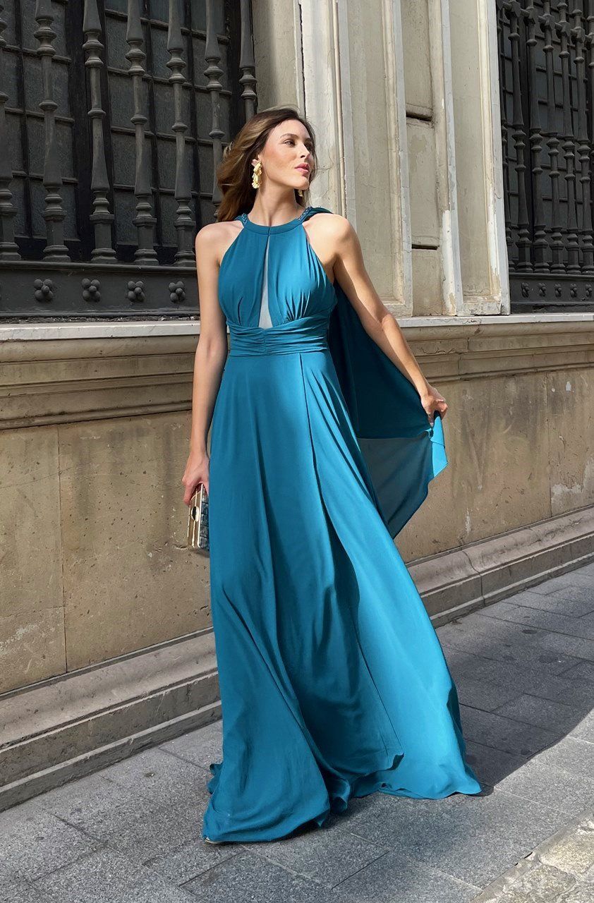 vestido-largo-fiesta-gasa-azul-pato-capa-Tuareg-Sevilla