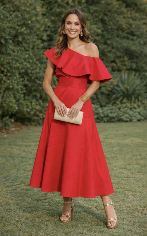 vestido rojo para invitadas a graduaciones, bodas y fiestas