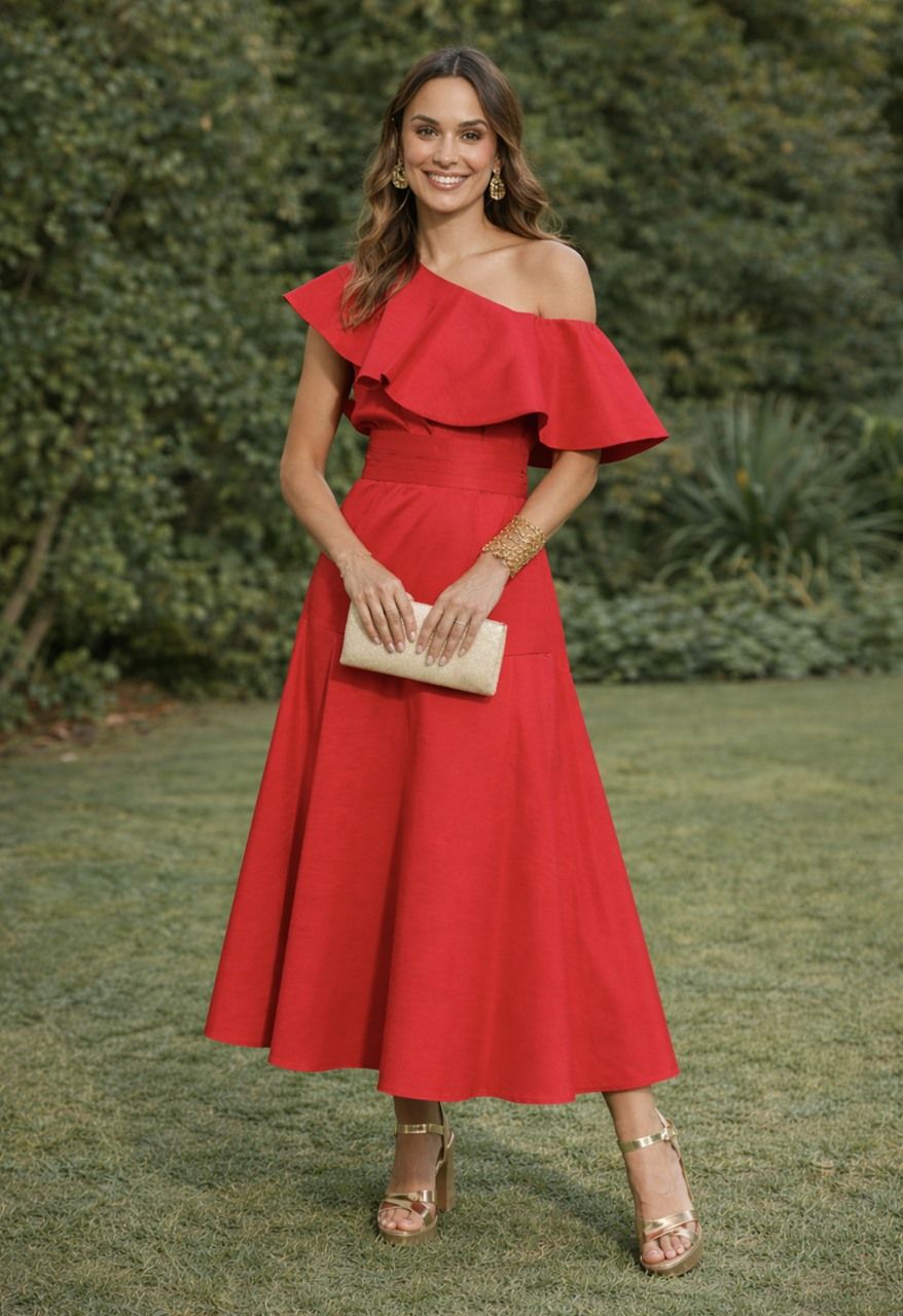 vestido rojo para invitadas a graduaciones, bodas y fiestas