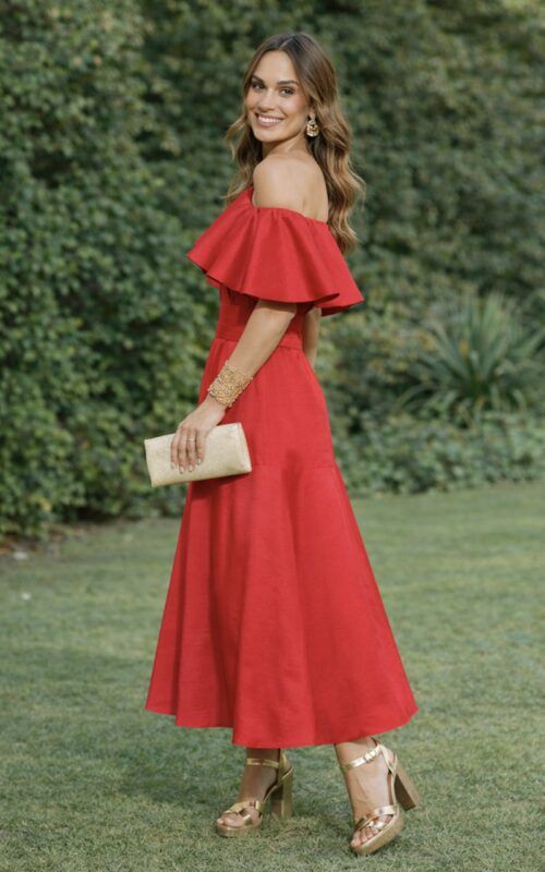 vestido rojo volante para invitadas bodas y fiestas