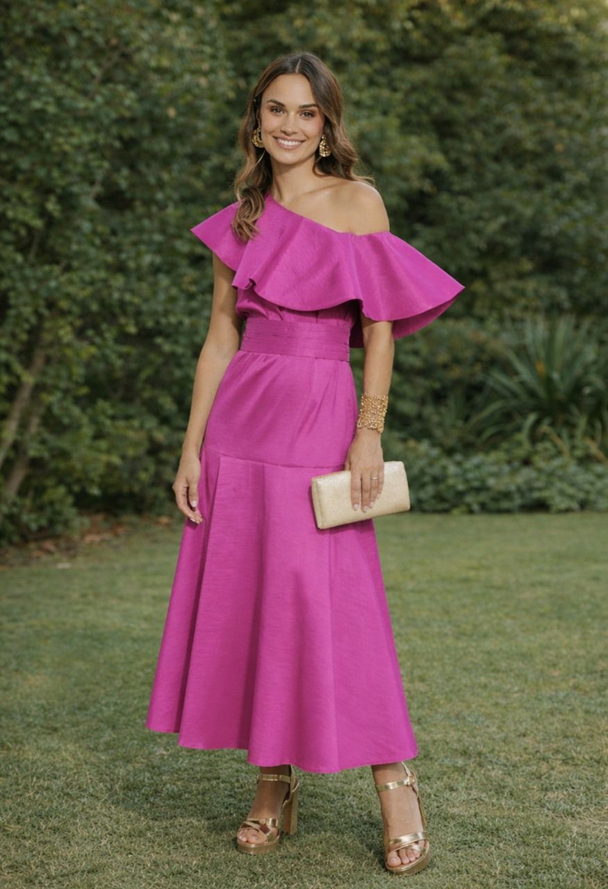 vestido invitada buganvilla para bodas y fiestas