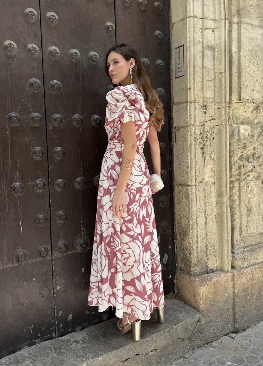 vestido estampado evasé para invitadas a bodas, comuniones y bautizos