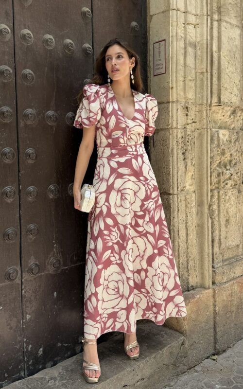 vestido estampado evasé para invitadas a bodas, comuniones y bautizos