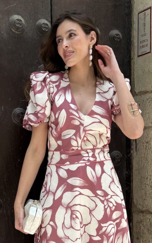 vestido estampado evasé para invitadas a bodas, comuniones y bautizos