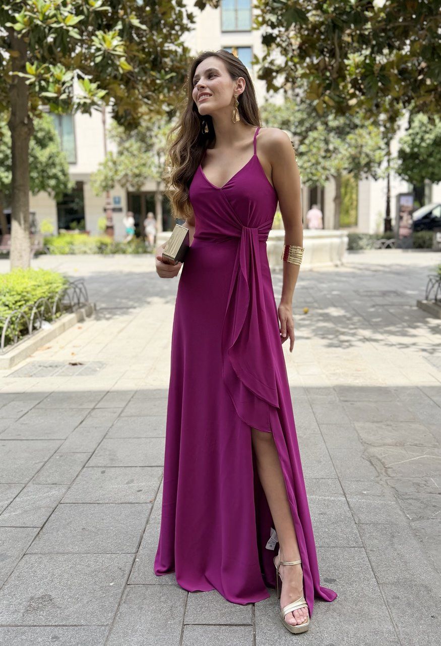 vestido largo buganvilla de gasa para invitada