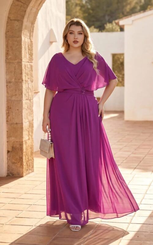vestido para invitada y graduaciones largo en gasa para tallas grandes