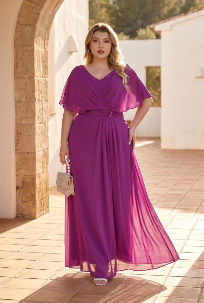 vestido para invitada y graduaciones largo en gasa para tallas grandes