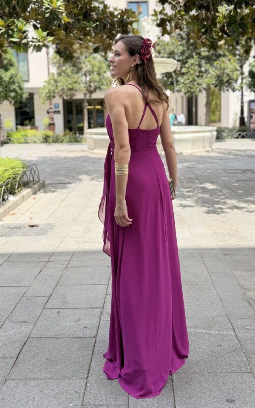 vestido largo buganvilla de gasa para invitada