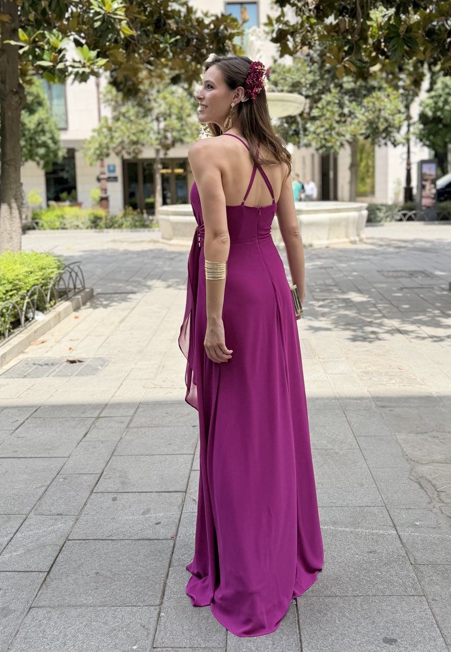 vestido largo buganvilla de gasa para invitada