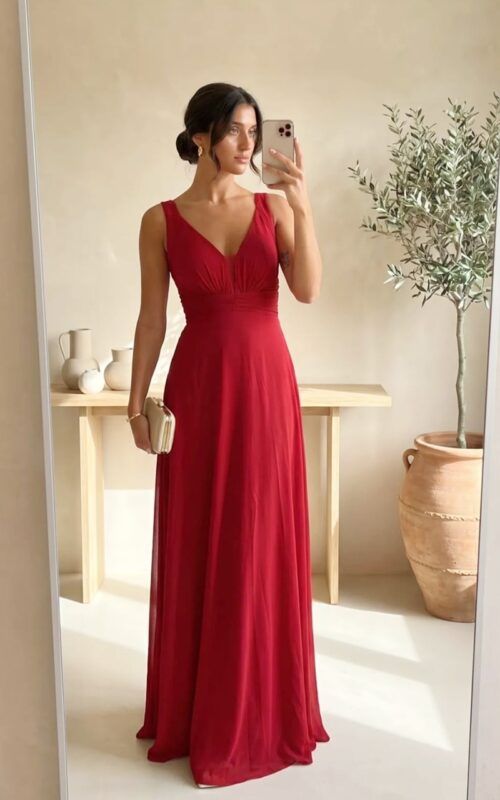vestido largo rojo para bodas y graduaciones