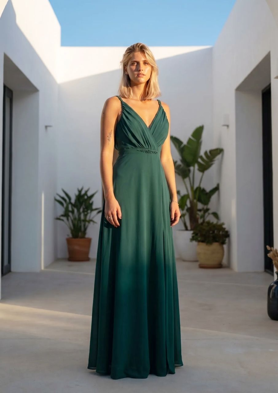 vestido largo de fiesta verde botella para bodas y graduaciones