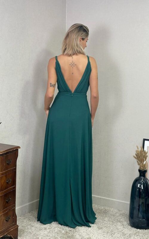 vestido largo de fiesta verde botella para bodas y graduaciones
