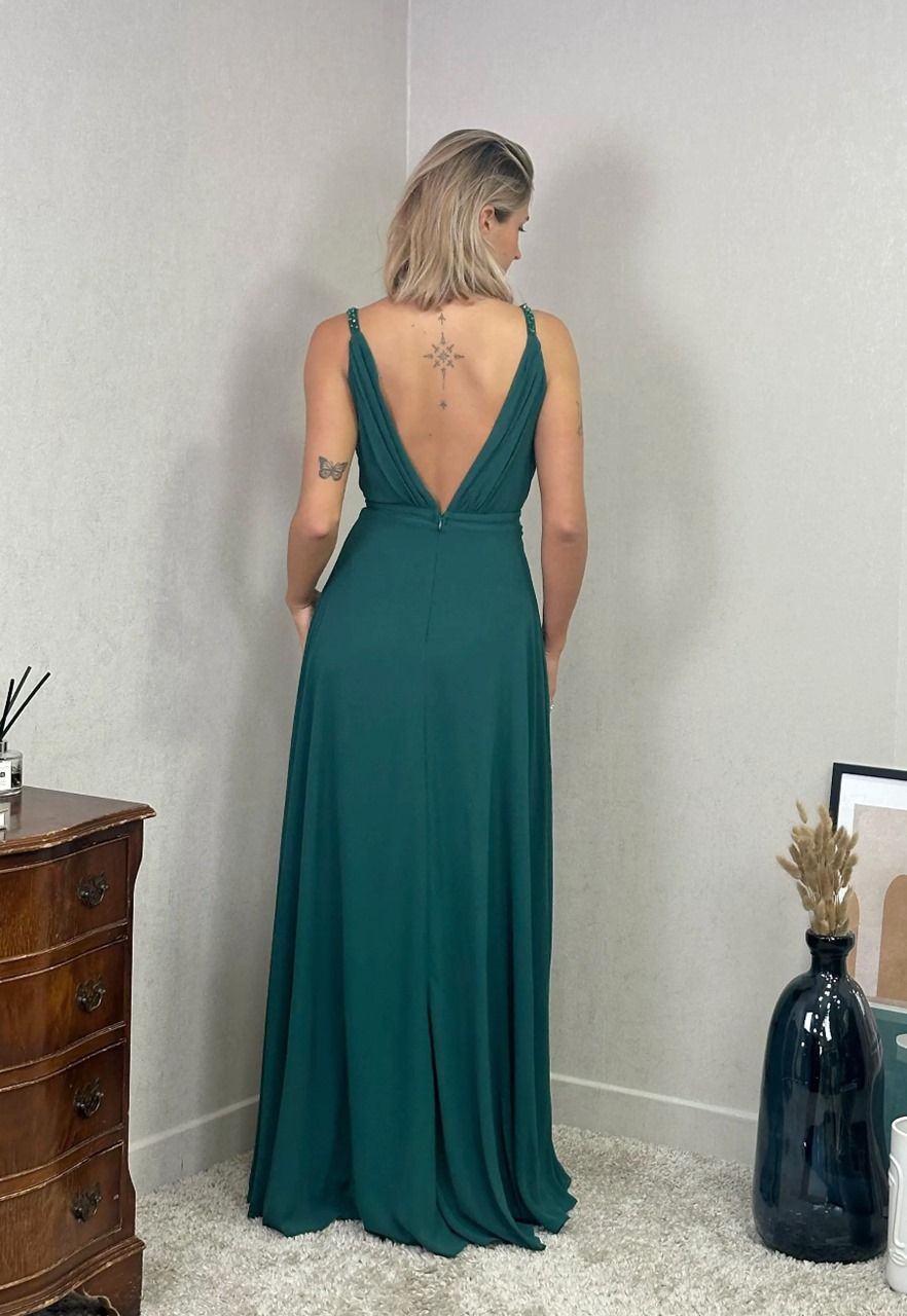 vestido largo de fiesta verde botella para bodas y graduaciones