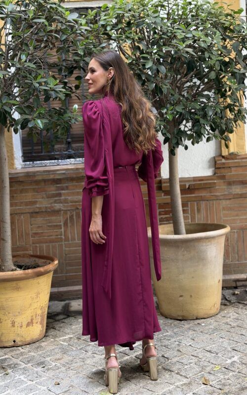 conjunto falda y blusa en gasa burdeos frambuesa