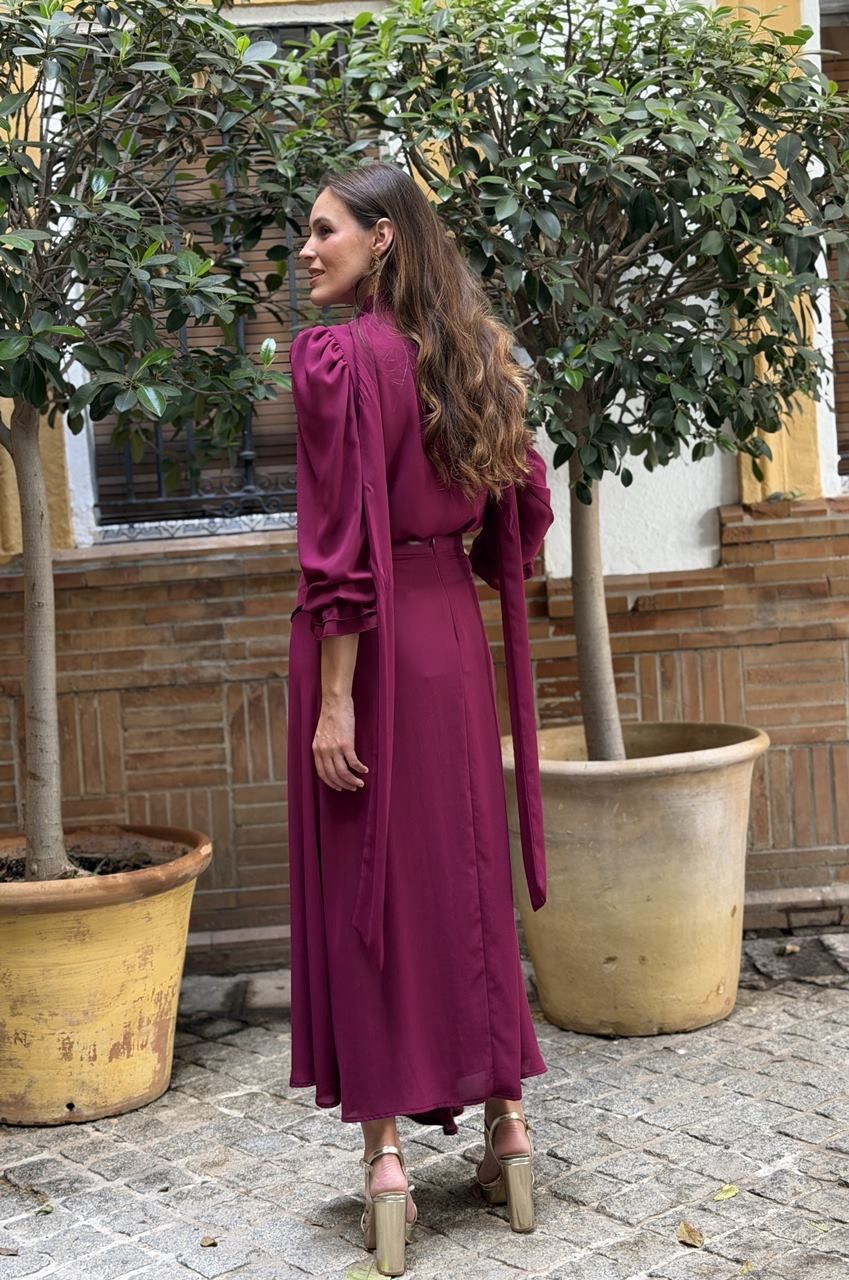 conjunto falda y blusa en gasa burdeos frambuesa