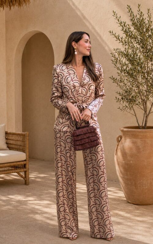 traje de chaqueta en raso estampado para invitada