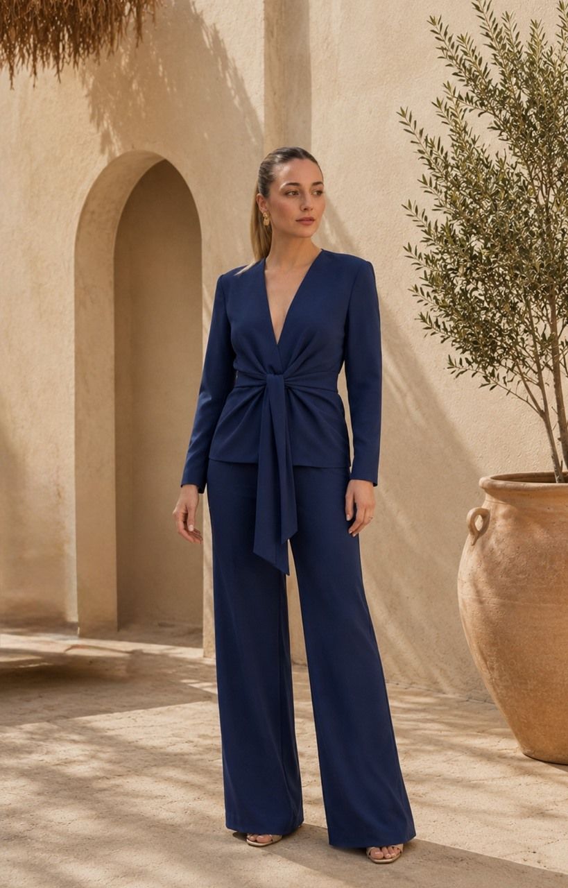 traje de chaqueta azul para invitadas
