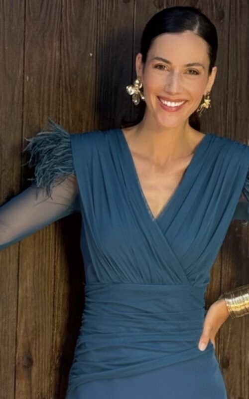 vestido para invitada en color azul petróleo para otoño