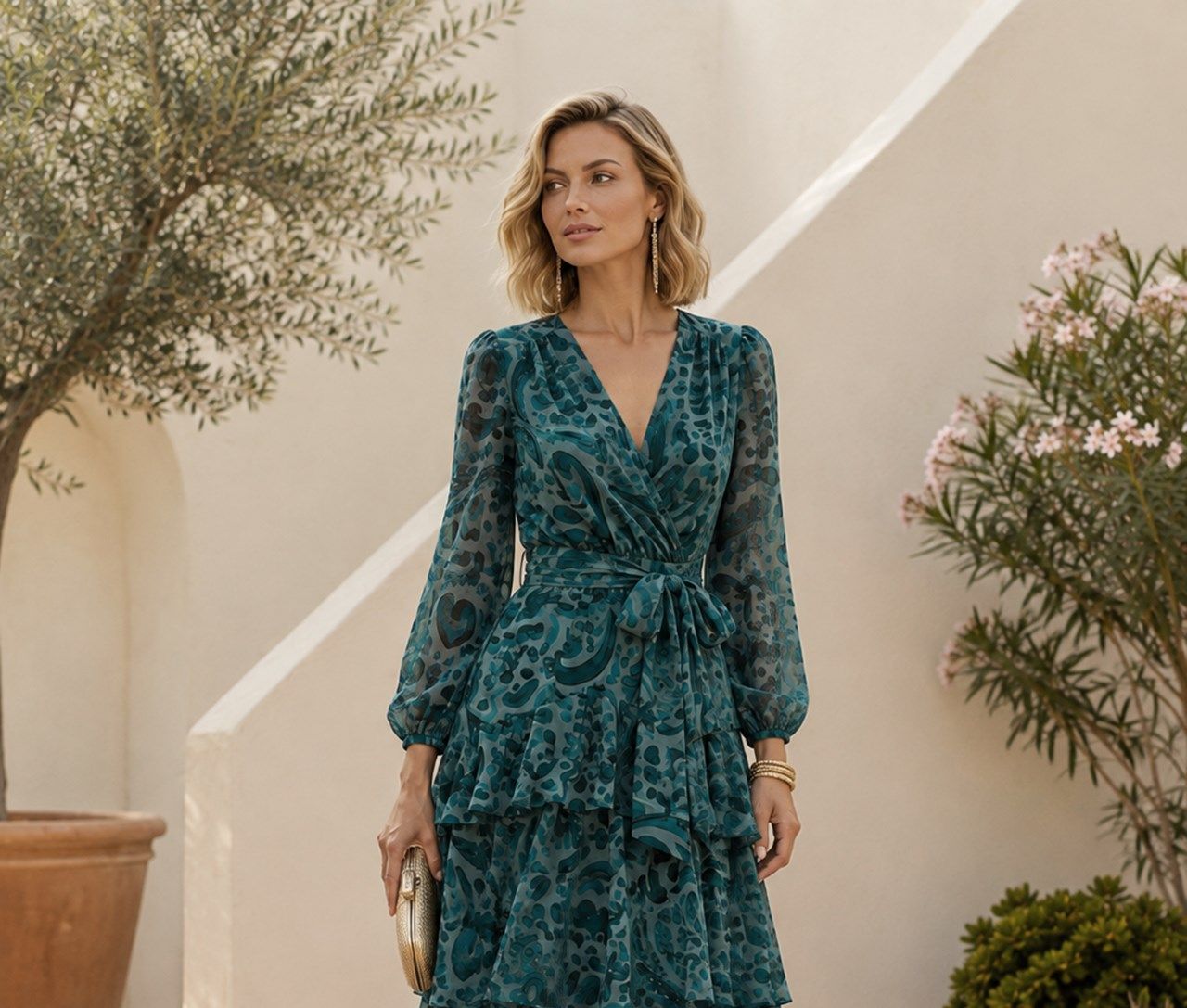 vestido gasa volantes verde para invitadas de boda