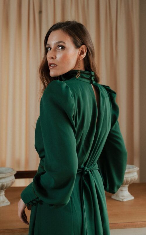 vestido para invitada en color verde botella