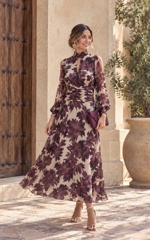 vestido estampado de gasa para invitada