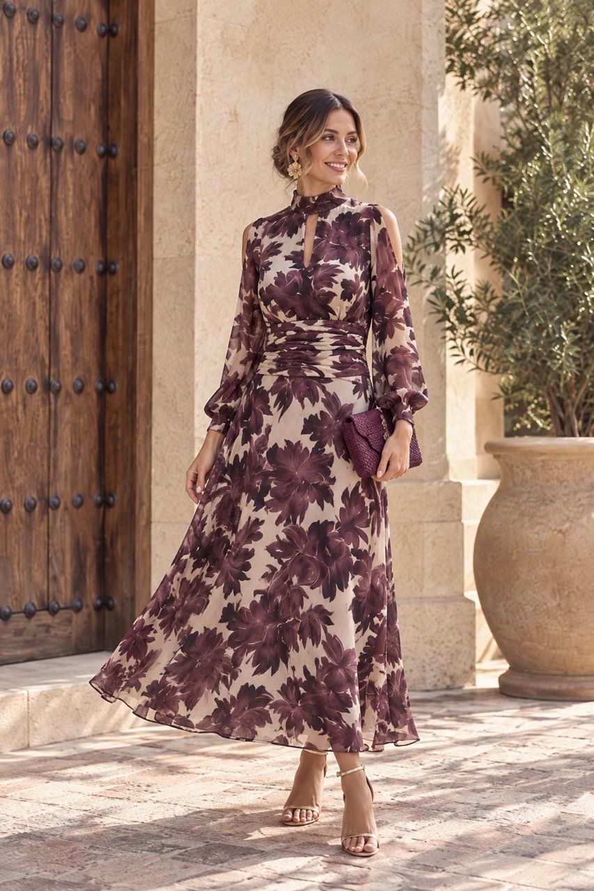 vestido estampado de gasa para invitada