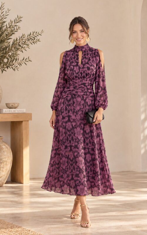 vestido de gasa estampada para bodas y eventos
